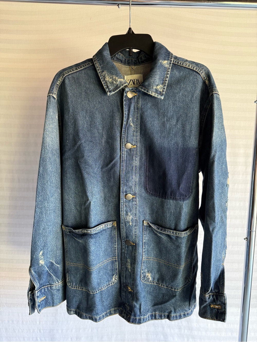 ZARA Two-Tone Blue Denim Jacket with Patch Pocket